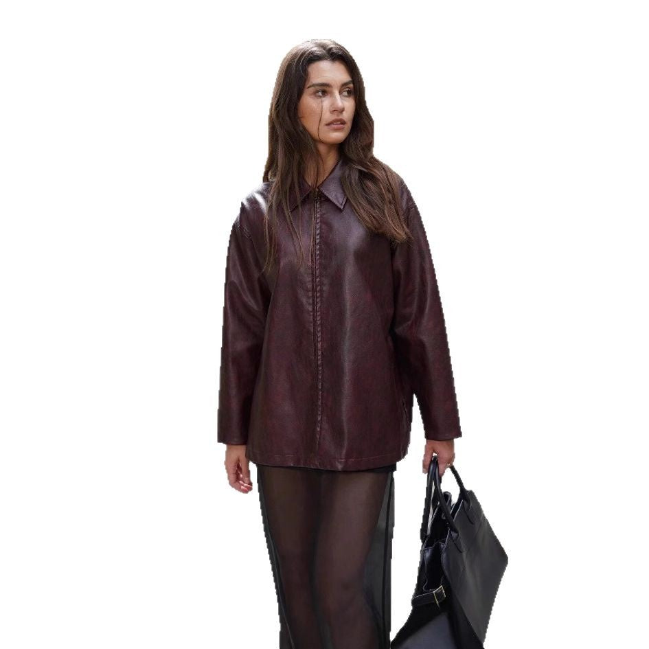 Damen lässige Kunstlederjacke mit strukturiertem Design EB