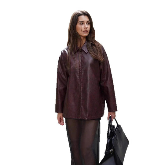 Damen lässige Kunstlederjacke mit strukturiertem Design EB