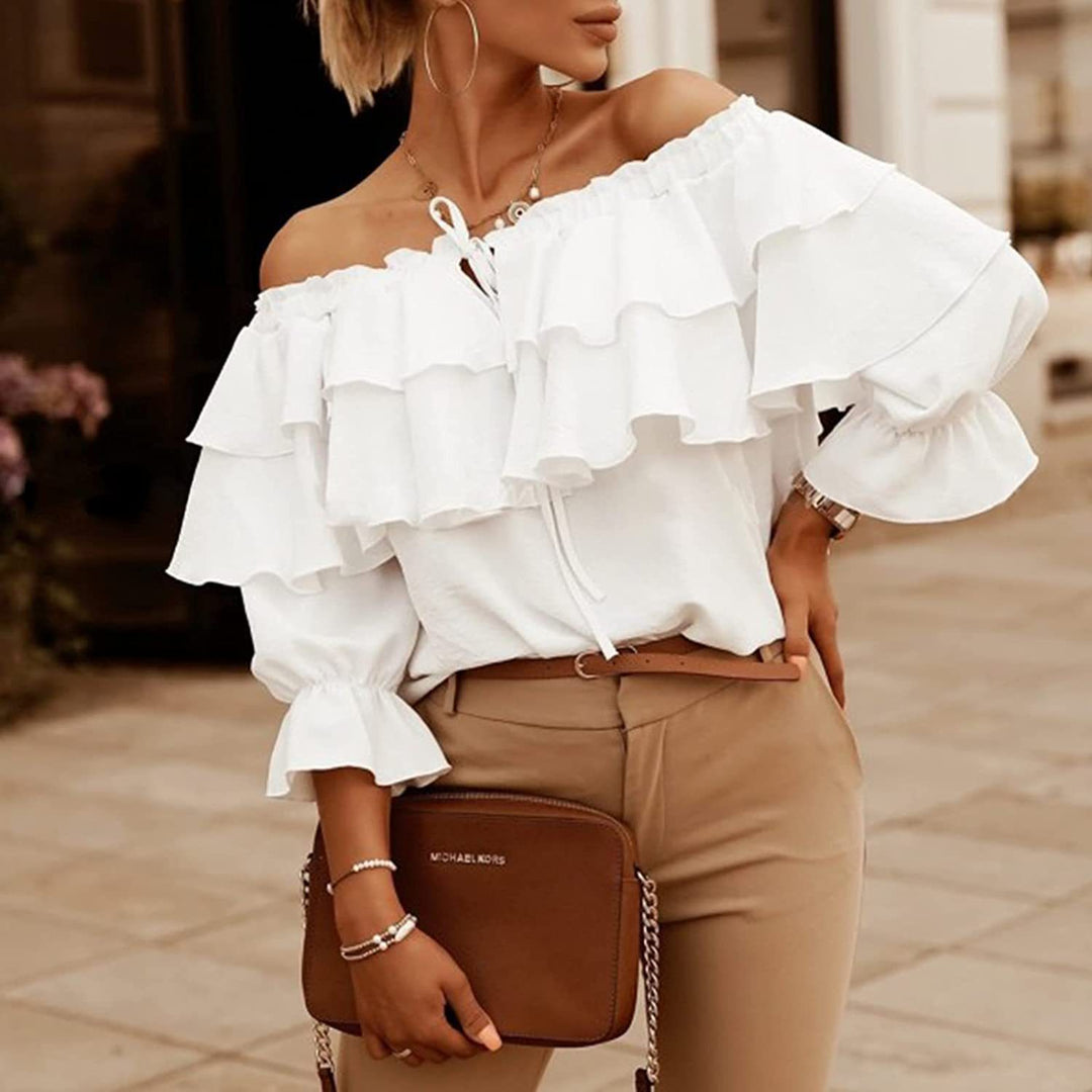 Damen Off-Shoulder Bluse mit Rüschendesign EB