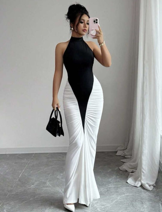 Damen Elegantes, figurbetontes Abendkleid mit Kunstseiden-Raffung EB