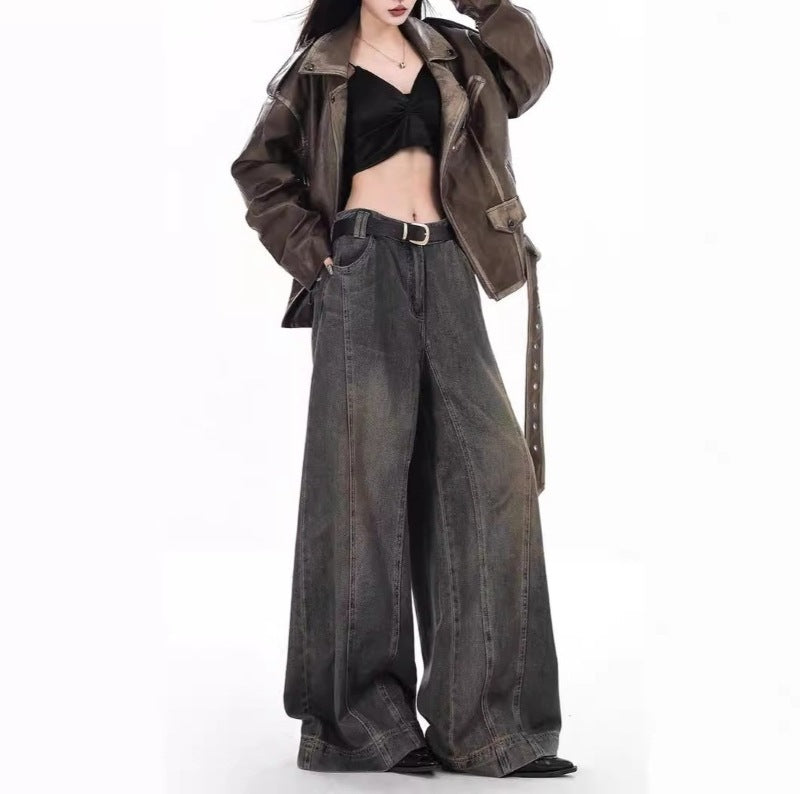 Damen Weit geschnittene High-Waist Jeans im urbanen Stil EB