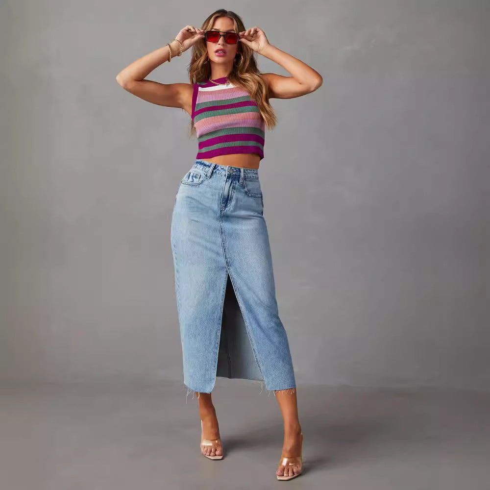 Damen Midi-Jersey-Rock mit Schlitzeffekten EB