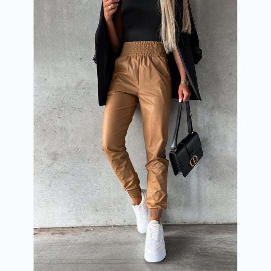 Damen Kunstleder-Hose mit elastischem Bund und schmalem Schnitt EB