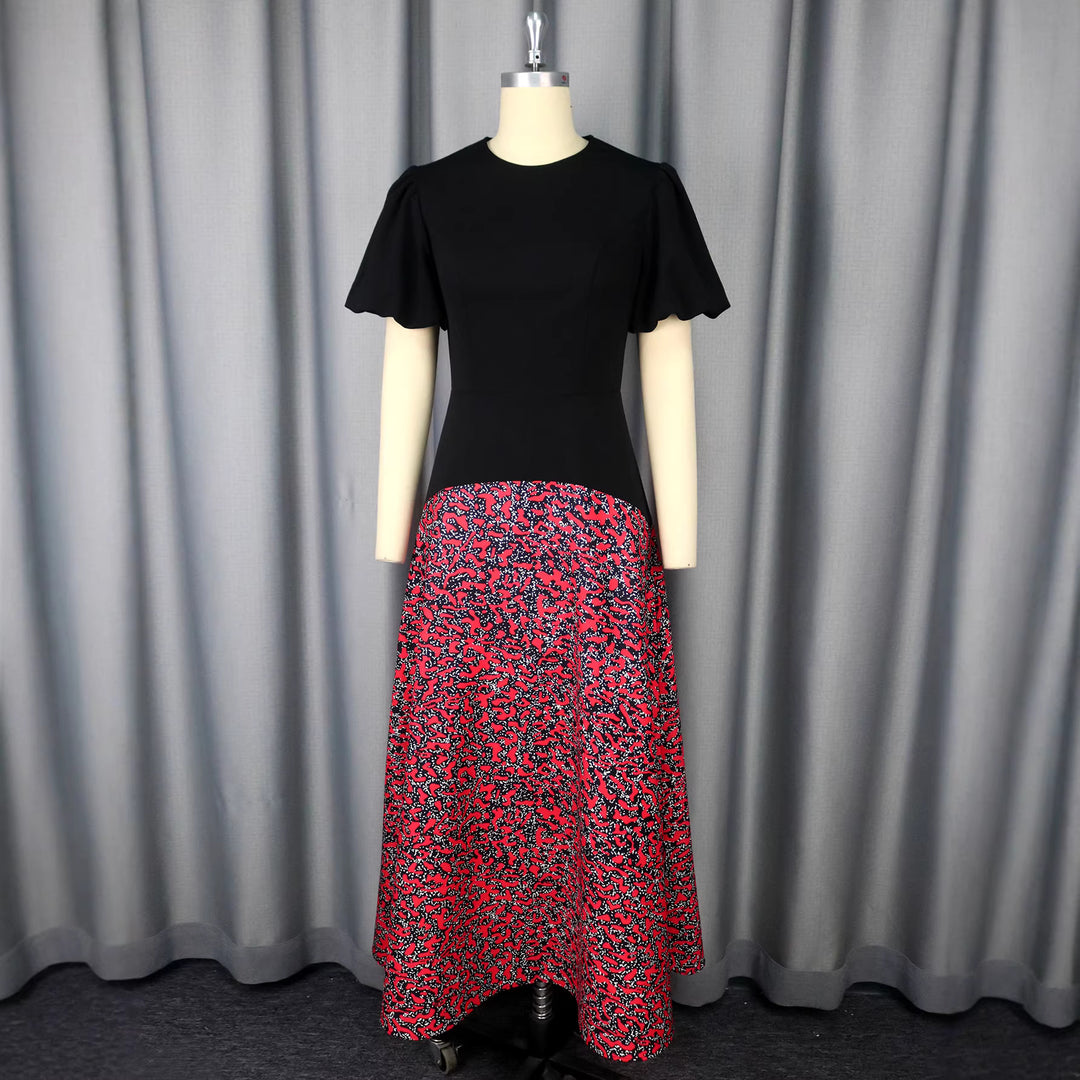 Damen Elegantes Maxikleid mit grafischem Muster und Puffärmel EB