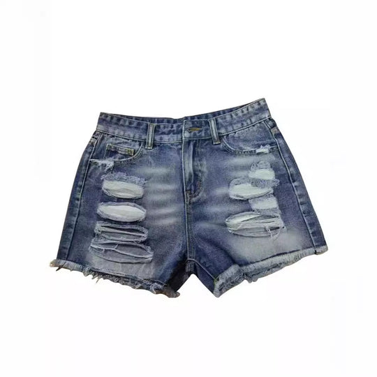 Damen trendige Destroyed Denim-Shorts mit ausgefransten Säumen und modischen Rissdetails EB