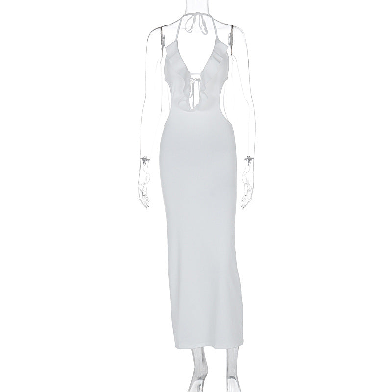 Damen Maxikleid mit Rüschendekor und figurbetontem Schnitt EB