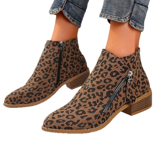 Damen Stiefeletten mit edlem Leopardenmuster und elegantem Reißverschluss EB
