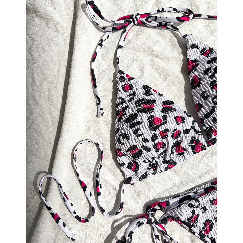 Damen Bunt gemusterter Triangel-Bikini mit verspielten Schnürungen EB