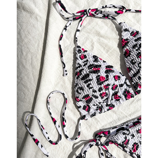 Damen Bunt gemusterter Triangel-Bikini mit verspielten Schnürungen EB