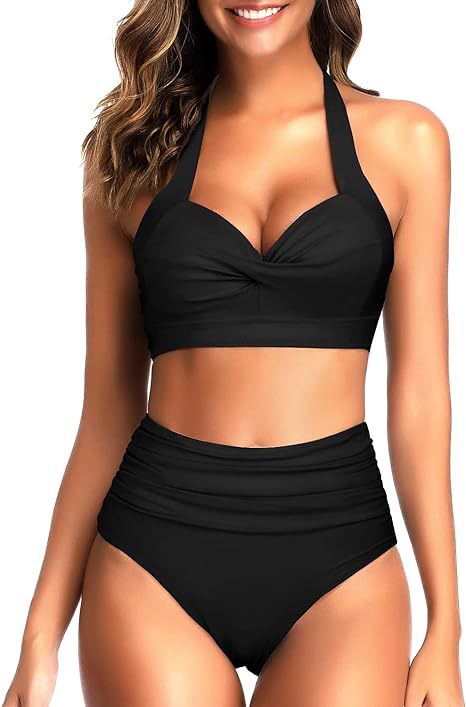 Damen Hochgeschnittener Bikini mit raffiniertem Oberteil EB