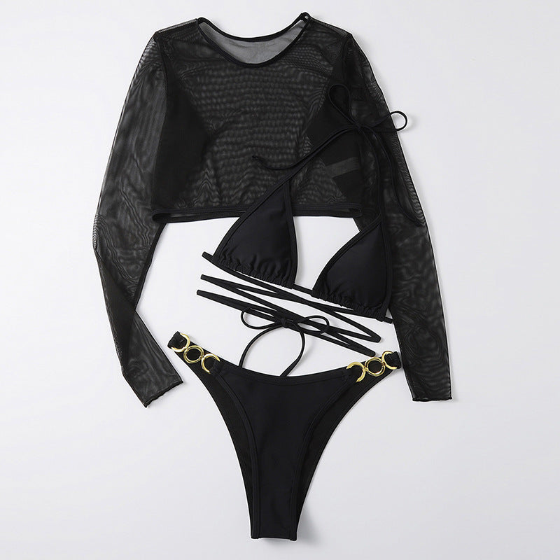 Damen Bikini-Set mit langem Oberteil und verstellbaren Bändern EB
