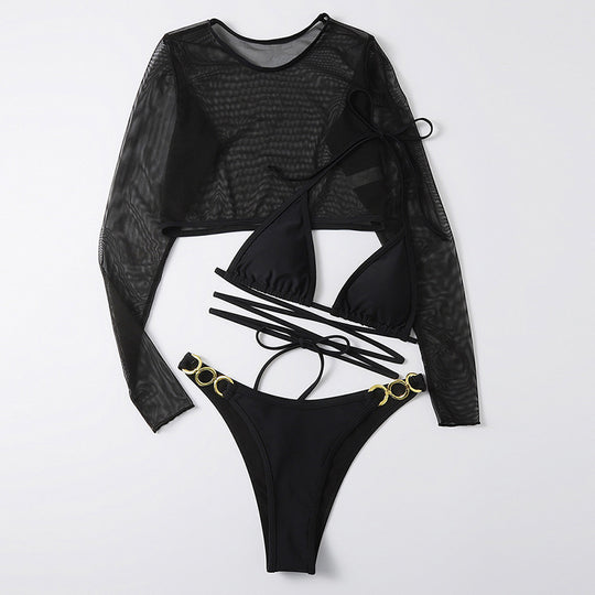 Damen Bikini-Set mit langem Oberteil und verstellbaren Bändern EB