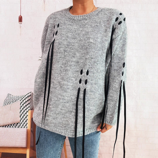 Damen modischer Oversize-Pullover mit einzigartigen Schnürdetails EB