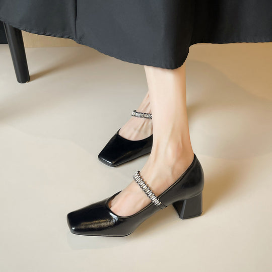 Damen klassische Ballerinas mit eleganter Schnallenverzierung und bequemem Blockabsatz EB