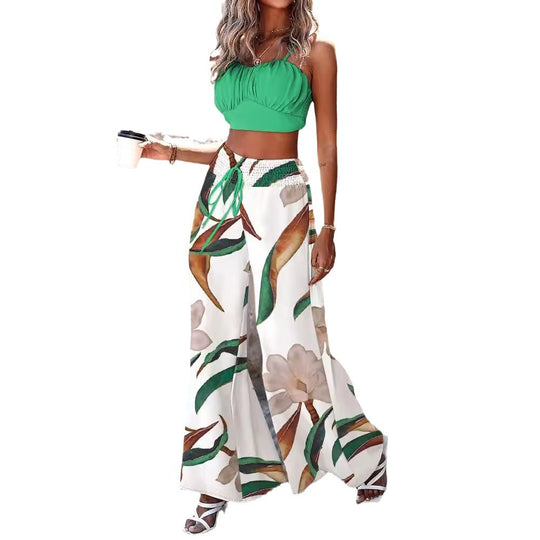 Damen lässiges Crop-Top und weite Hose Set EB