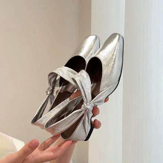 Damen Slingback-Ballerinas mit elegantem Schleifendetail und schimmernder Oberfläche EB