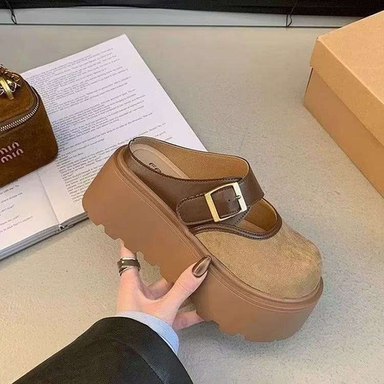 Damen Plateau Clogs mit modischem Schnallen-Design und wärmendem Innenfutter EB