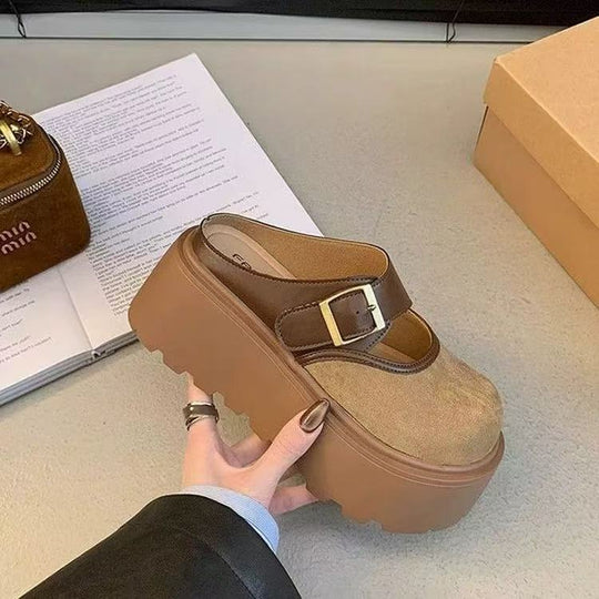 Damen Plateau Clogs mit modischem Schnallen-Design und wärmendem Innenfutter EB