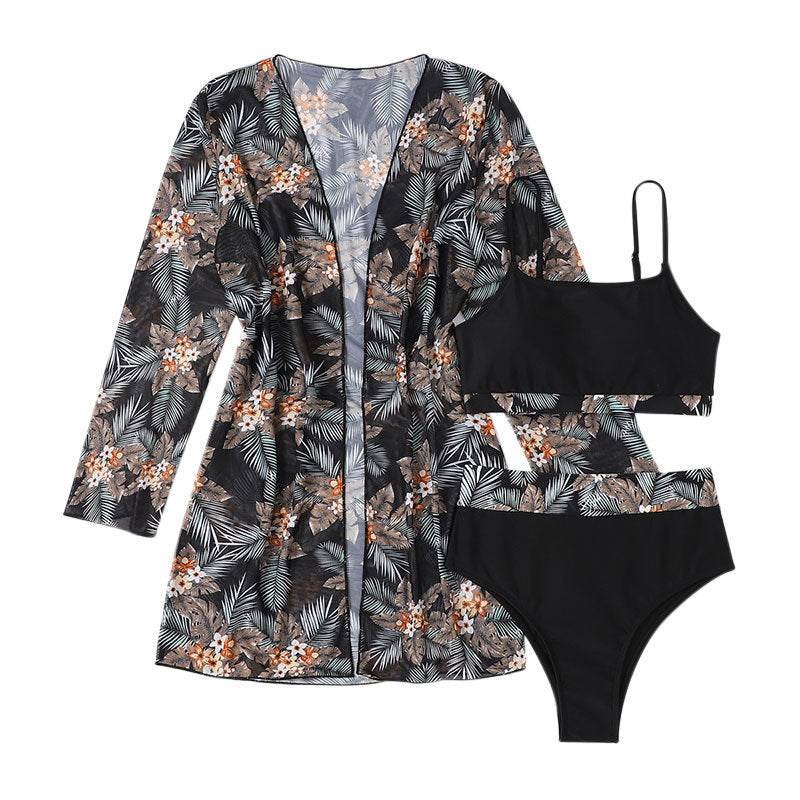 Damen Bikiniset mit floralem Kimono und modischen Details EB