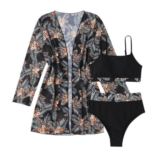 Damen Bikiniset mit floralem Kimono und modischen Details EB