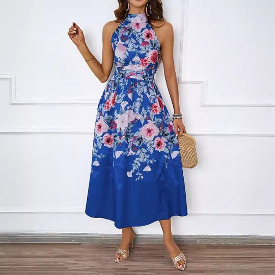 Damen Midi-Kleid mit floralem Muster und elegantem Halterneck EB