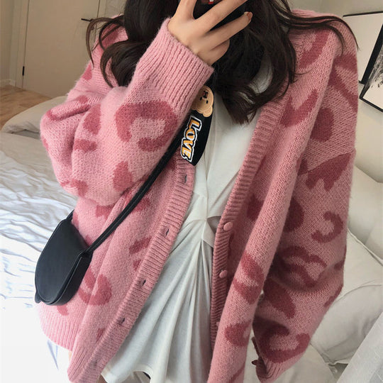 Damen Strickcardigan mit auffälligem Leopardenmuster und großzügigem Schnitt EB