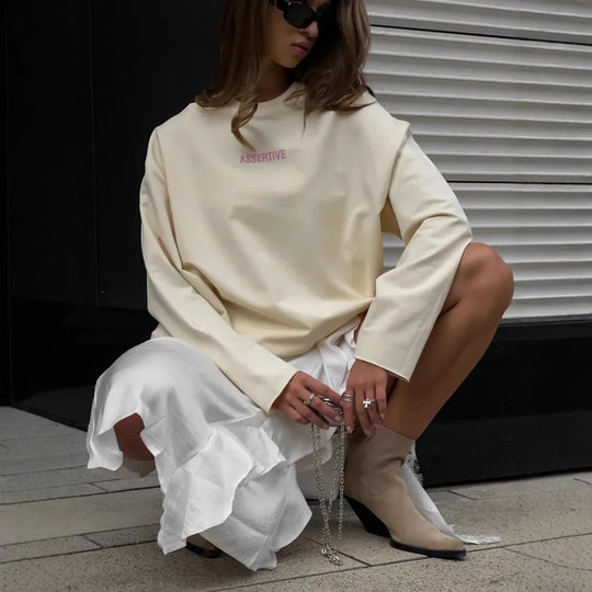 Damen Oversized Sweatshirt mit sportlichem Schriftzug EB
