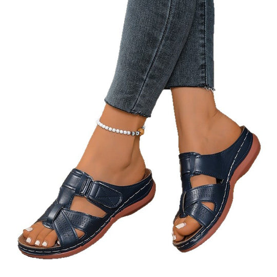 Damen Komfortable Zehentrenner-Sandalen mit breiten verstellbaren Riemen EB