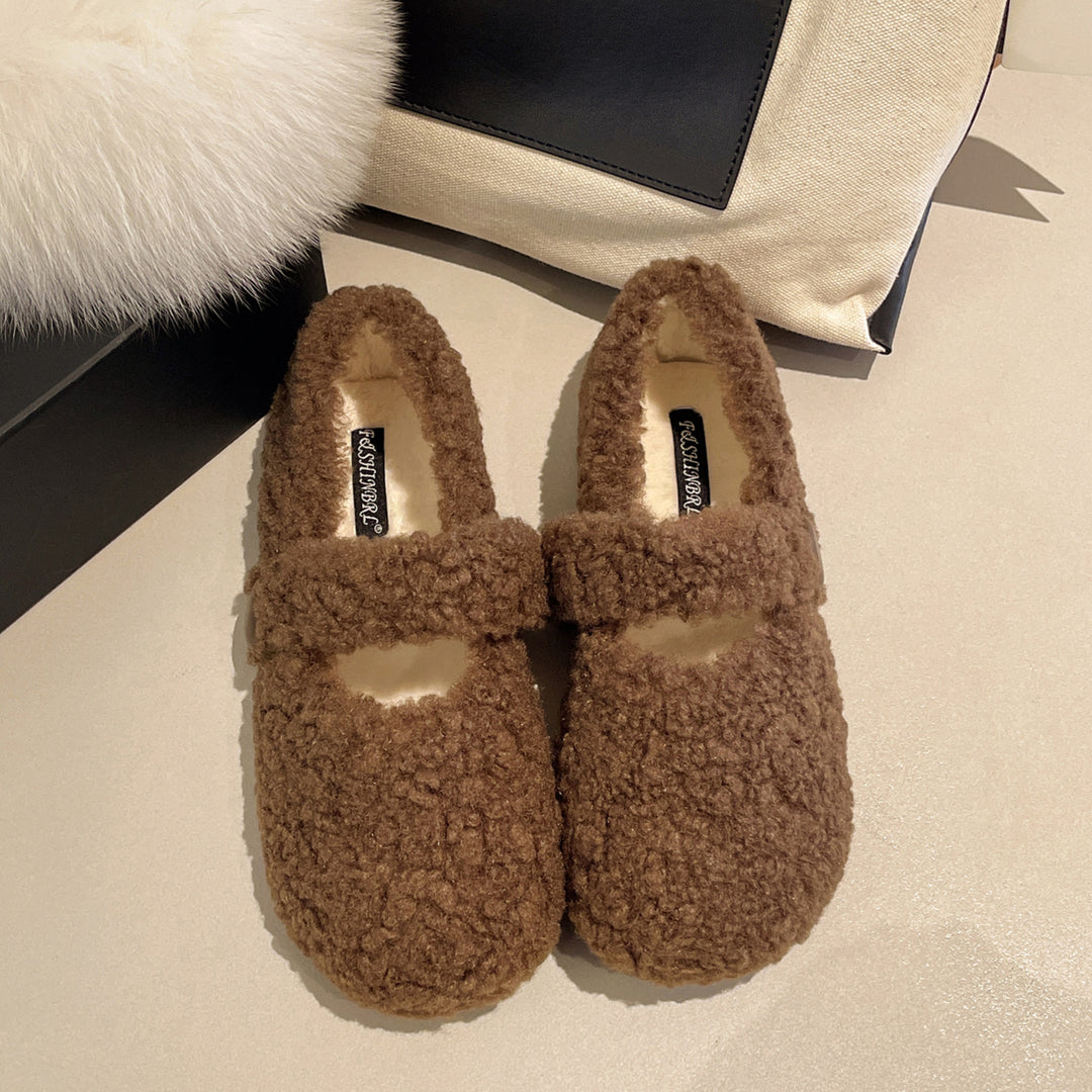 Damen Flauschige Hausschuhe mit elastischem Riemen EB
