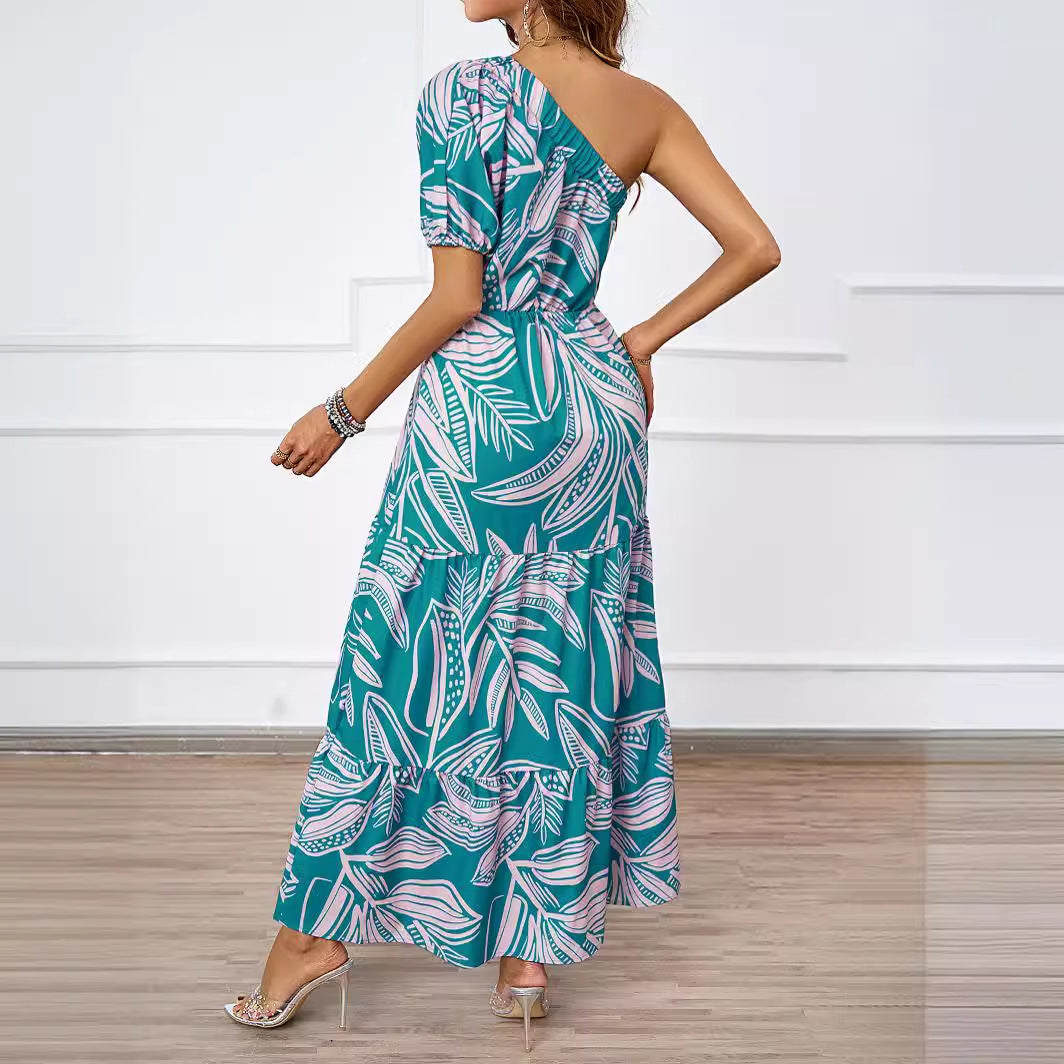 Damen Maxikleid im asymmetrischen Design mit floralem Muster und Wickelgürtel EB