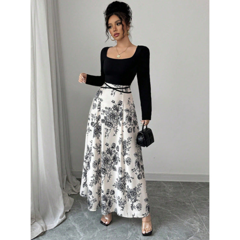 Damen Maxirock mit floralem Design und elastischer Taille EB