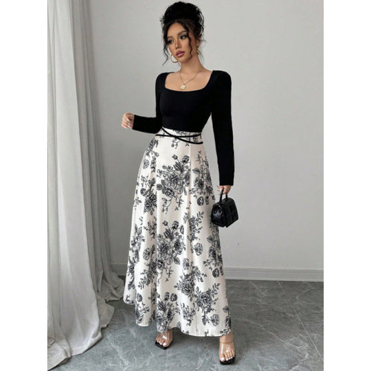 Damen Maxirock mit floralem Design und elastischer Taille EB