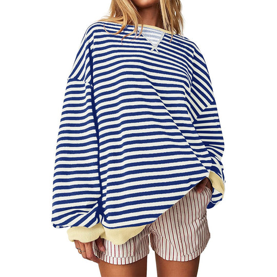 Damen Bequeme Streifenpulli mit Raglanärmeln und elastischen Bündchen EB