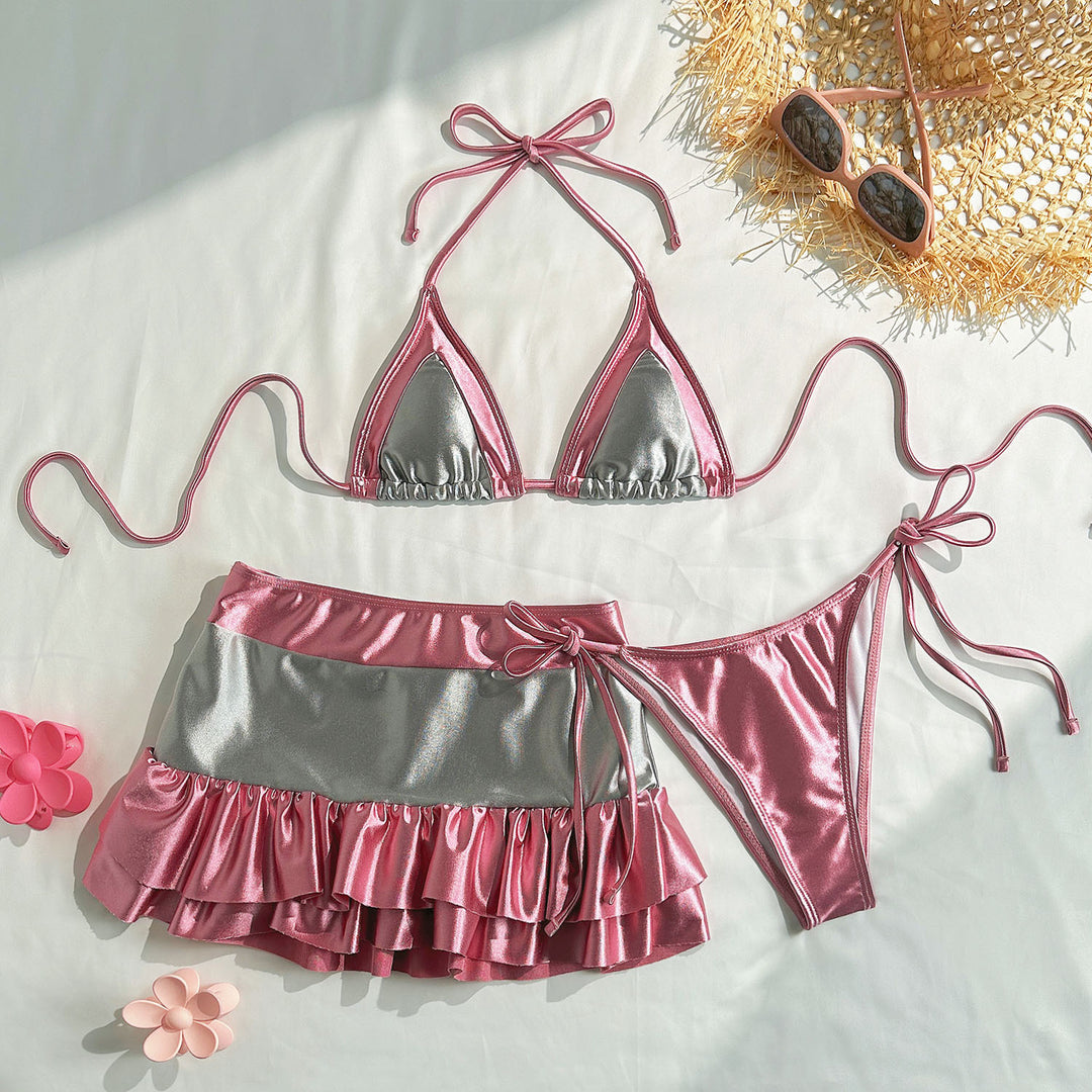 Damen Träger-Bikini mit voluminösem Rüschensrock EB