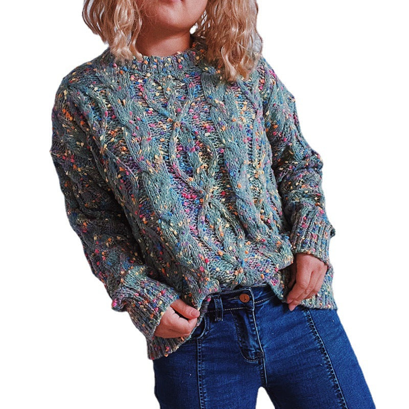 Damen grob gestrickter Pullover mit bunten Akzenten und lässigem Schnitt EB