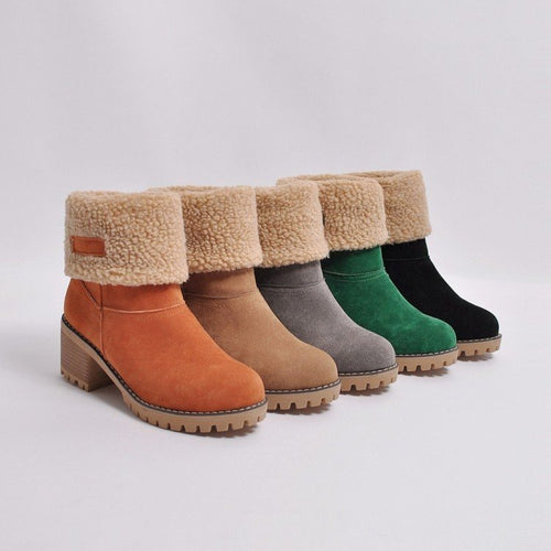 Damen Modische Stiefel mit warmem Futter und blockförmigem Absatz EB