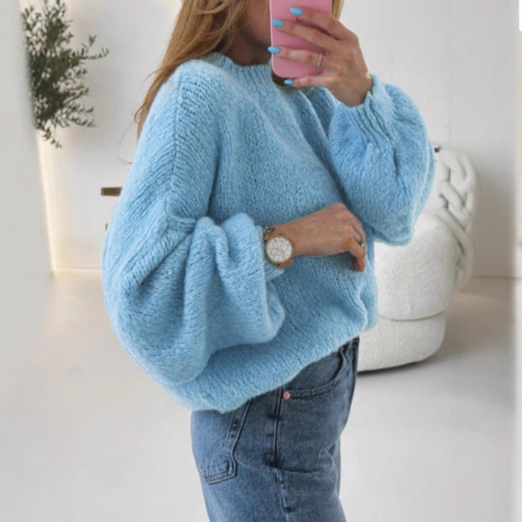 Damen kuscheliger Pullover mit voluminösen Ärmeln und strukturiertem Design EB