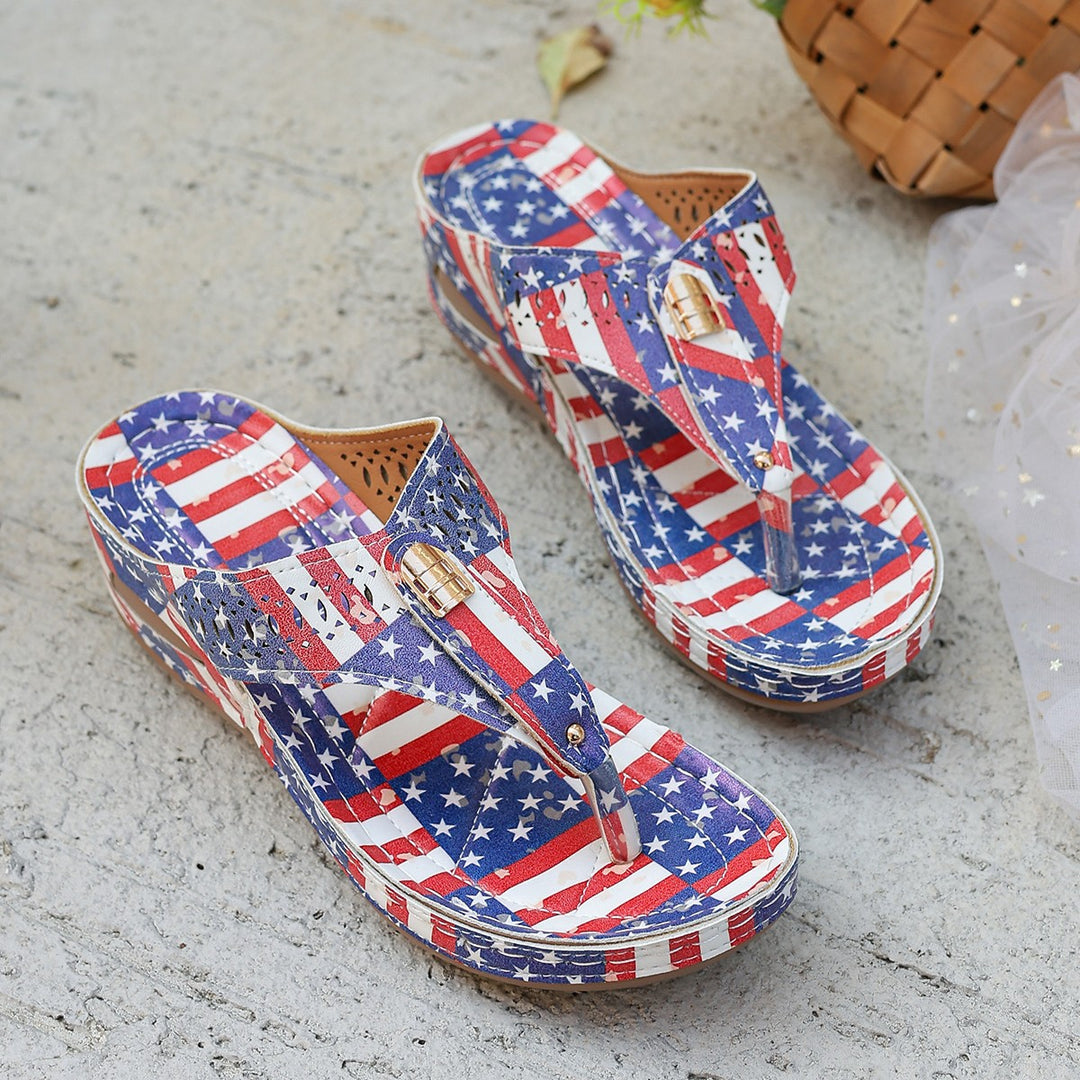 Damen Wedge-Pantoletten mit modernem Flaggen-Design EB