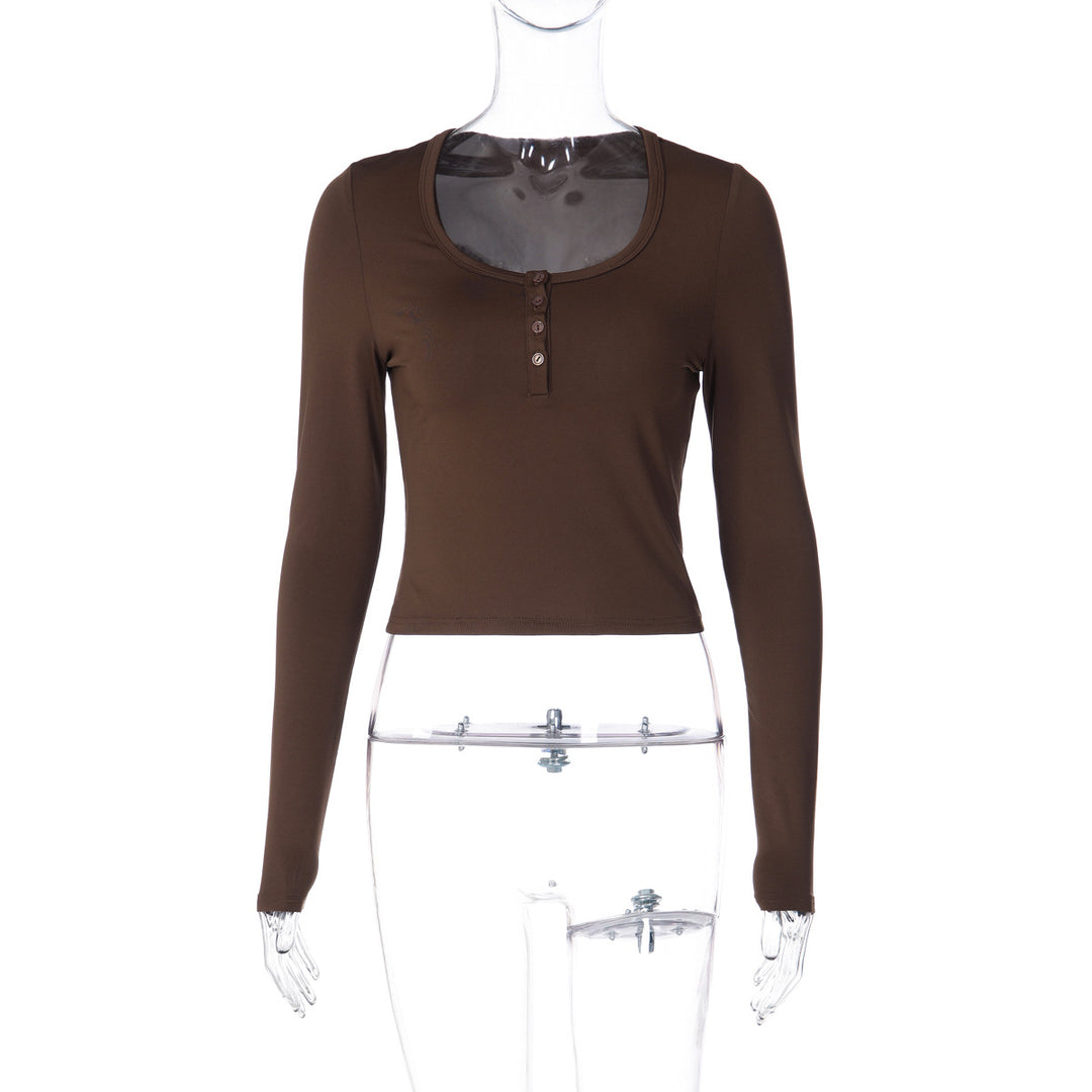 Damen figurbetontes Langarmshirt mit Knopfleiste EB