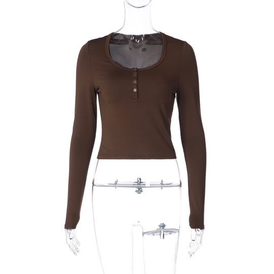 Damen figurbetontes Langarmshirt mit Knopfleiste EB