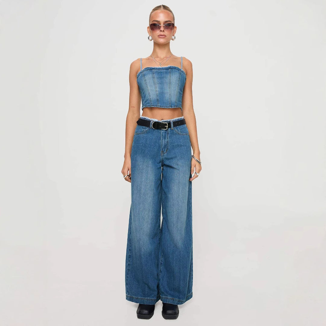 Damen nan hochgeschnittene Weitbein-Jeans mit rohem Bund, extra weitem Bein und Fünf-Taschen-Schnitt EB