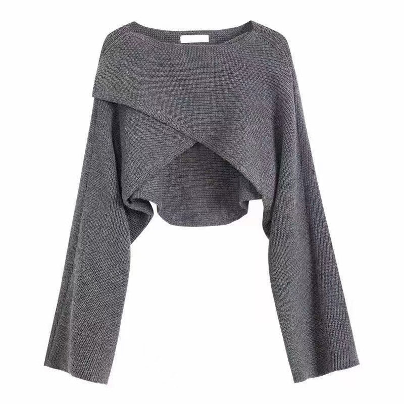 Damen lässiger Cropped-Pullover mit asymmetrischem Schnitt und strukturierter Oberfläche EB