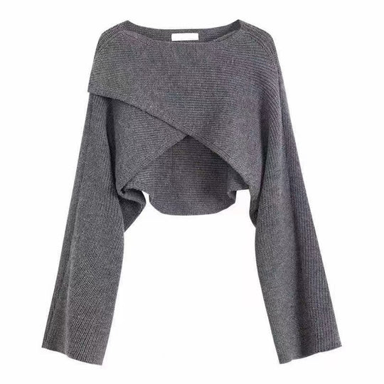 Damen lässiger Cropped-Pullover mit asymmetrischem Schnitt und strukturierter Oberfläche EB