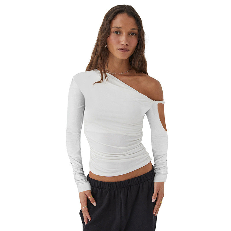 Damen Elegante asymmetrische Bluse mit langen Ärmeln und Raffung EB