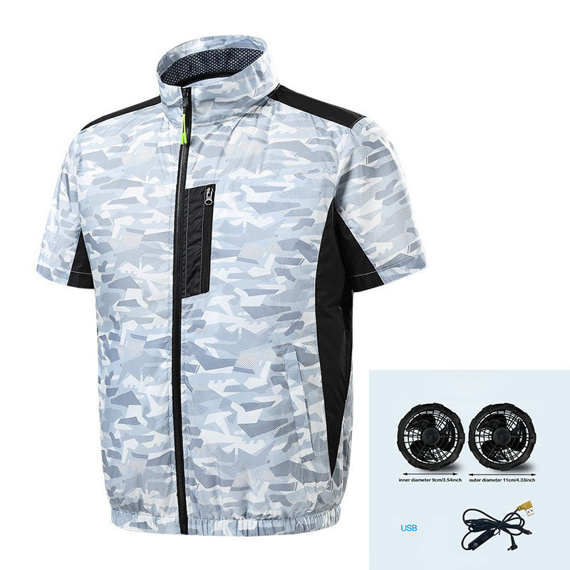 Herren nan Kurzarm-Lüftungsjacke mit integrierten USB-Ventilatoren und atmungsaktivem Meshfutter EB
