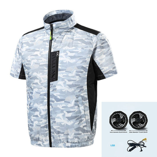 Herren nan Kurzarm-Lüftungsjacke mit integrierten USB-Ventilatoren und atmungsaktivem Meshfutter EB