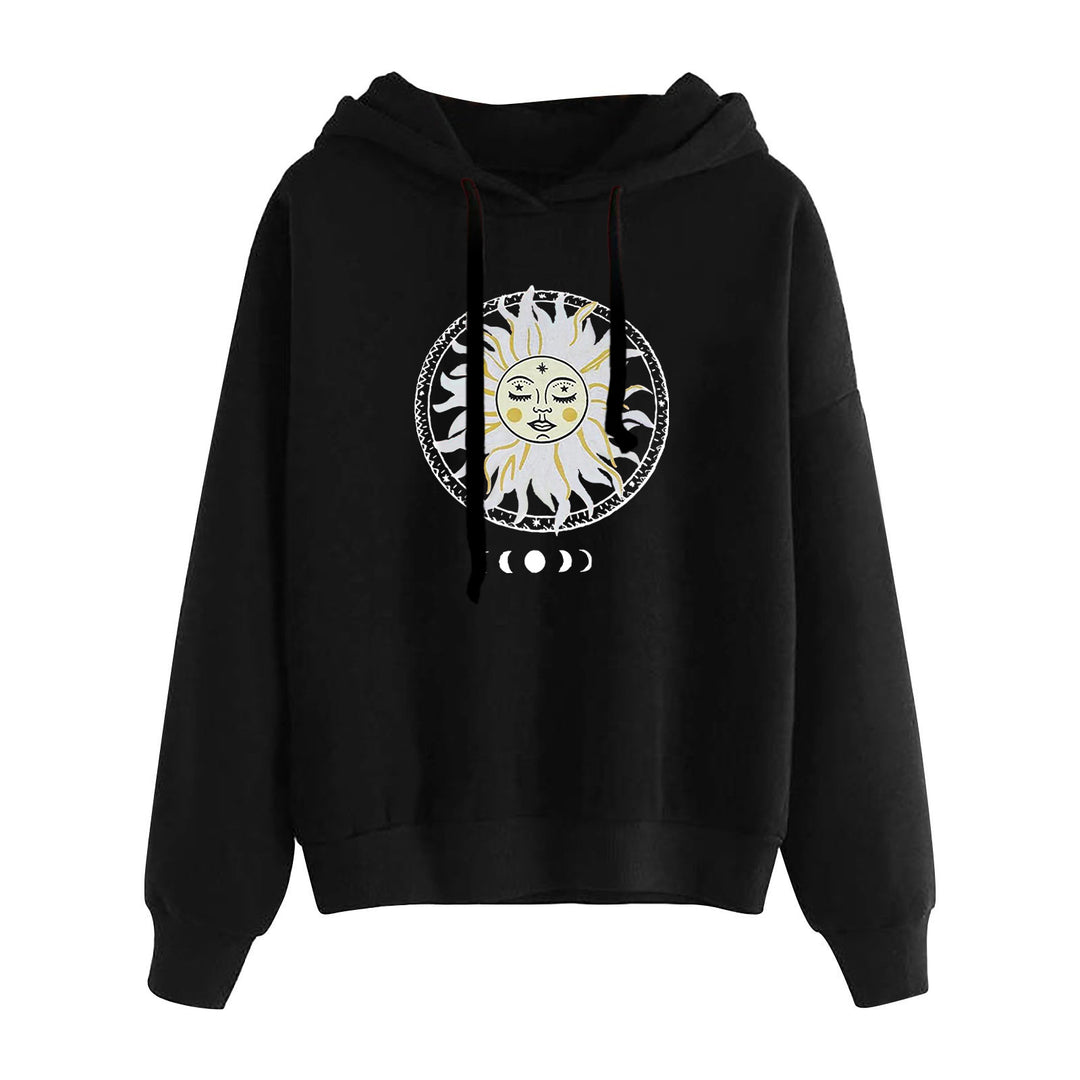 Damen nan lässiger Oversize Kapuzenpullover mit Herz‑und‑Pfotenprint, Kordelzug und gerippten Bündchen EB