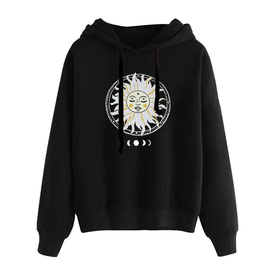 Damen nan lässiger Oversize Kapuzenpullover mit Herz‑und‑Pfotenprint, Kordelzug und gerippten Bündchen EB