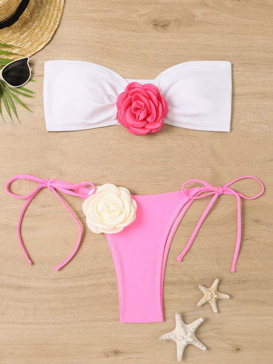 Damen Bikiniset mit romantischen Blumenapplikationen EB