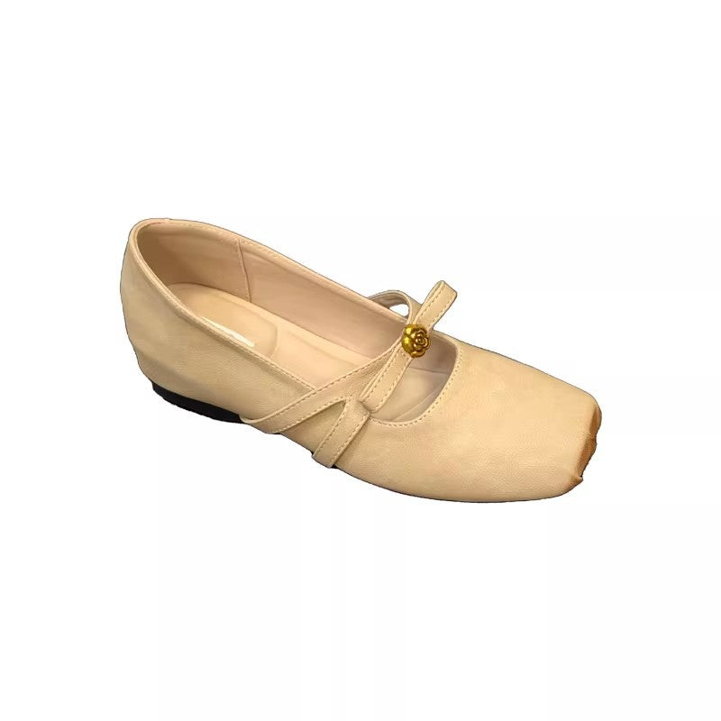 Damen elegante Ballerinas mit verstellbarem Riemen und dekorativer Blüte EB